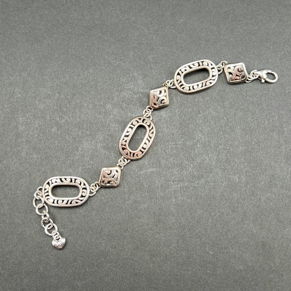 Brighton Bracelet Silver Deco Scrollwork Oval Square Link Retired - Picture 4 of 10